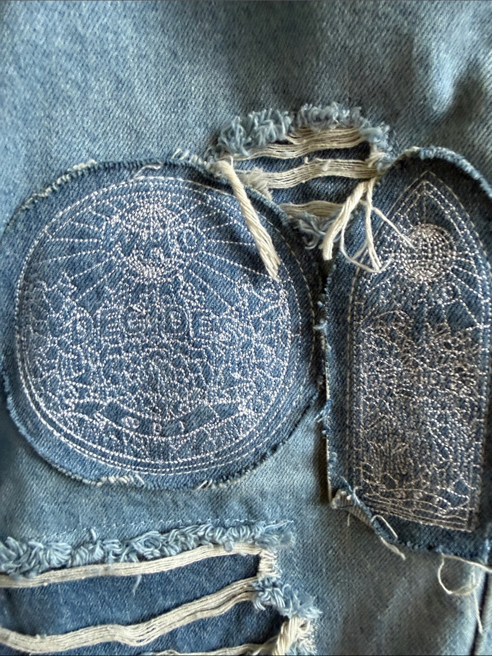 Who Decides War Light Blue Patchwork Distressed Men's Straight Jeans - Picture 5 of 9